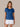 Front view of the J. Pritchard Women's Drift Short Sleeve Tee in Open Ocean on a model, showing its crew neckline.