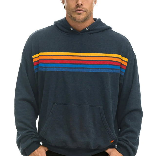 Aviator Nation 5 Stripe Pullover Hoodie Relaxed